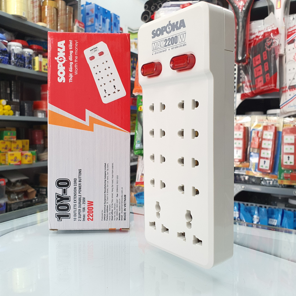Ổ CẮM 10 CỬA LÕI SỨ CHỊU NHIỆT 2200W-10Y-6